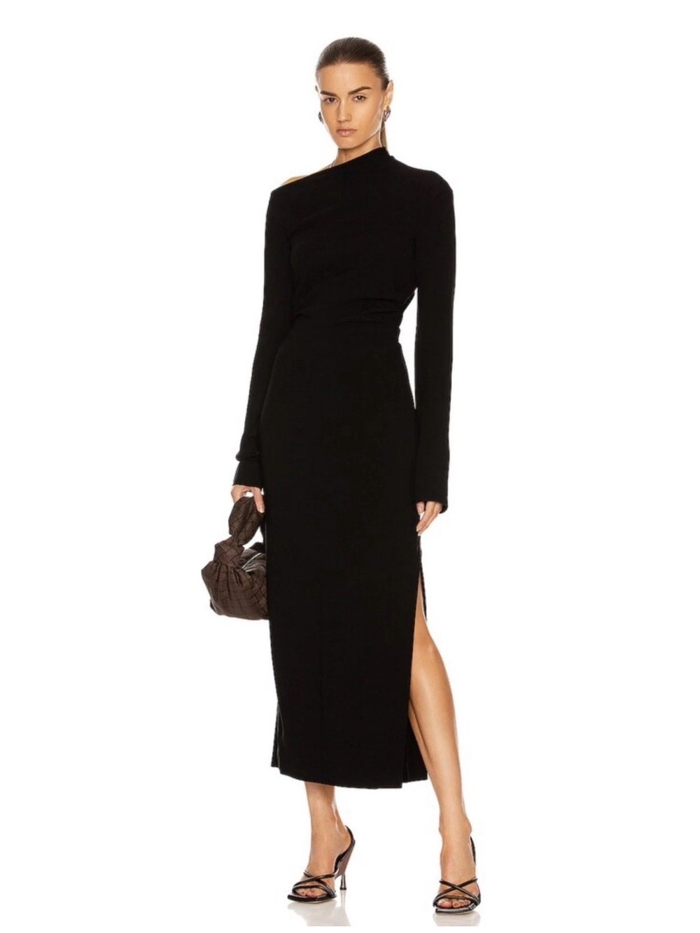 Nanushka Black Tamal dress Long Sleeve Side Slit Maxi Dress asymmetrical helsa - Picture 2 of 9